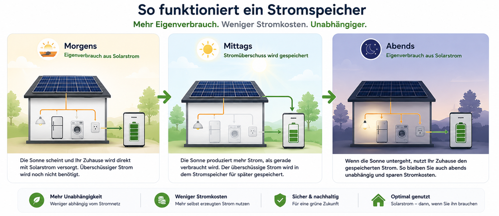 Ein Schaubild, das zeigt, wann im Tagesverlauf Strom aus dem Stromspeicher der PV-Anlage verwendet wird